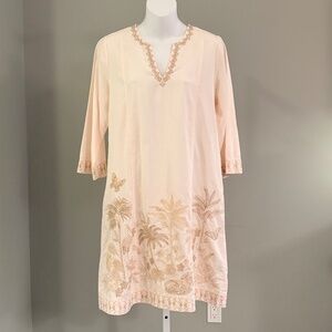 JOHNNY WAS Darling Soft Pink Embroidered Safari Dress Sz S NWT